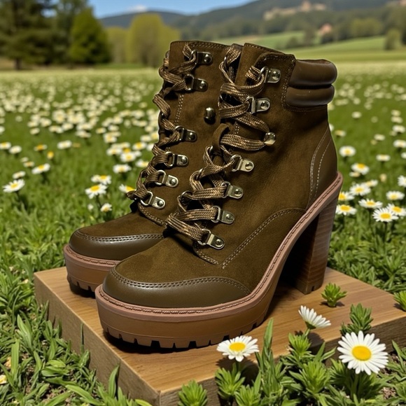 Jennifer Lopez JLO Rigly Faux Suede Chunky Platform Heel Lace Up Hiking Boot 6.5 - Picture 1 of 8